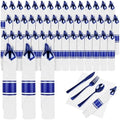 100Pack Blue Pre Rolled Plastic Silverware Wrapped Blue Rolled Cutlery by PYNTOP