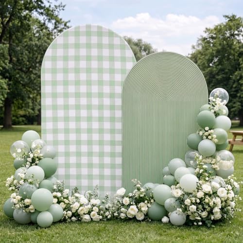 2 Set Gingham Arch Backdrop Cover 7.2ft x 6.6ft Sage Green by Unknown