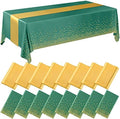 Tudomro 16 Pack Green and Gold Plastic Tablecloths Satin Runner Set by Tudomro