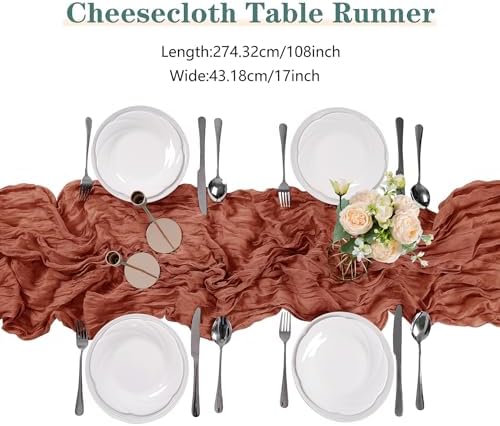 15 Pack Terracotta Cheesecloth Table Runner 9FT Rustic Sheer Table Runners 17x108 Inch Gauze Boho Runner for Wedding Bridal Baby Shower Birthday Party Table Decorations - Image 2