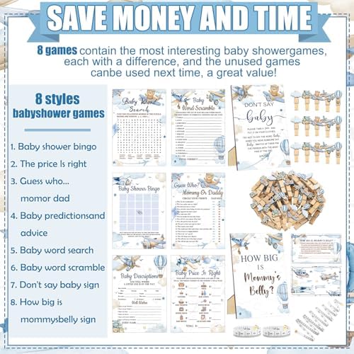 Funnymoom 426 Pcs Baby Shower Games Airplane Theme Boys, 8 Card Sets - Image 4