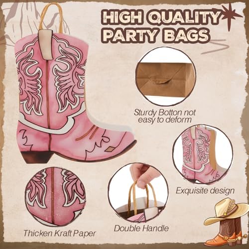 Tioncy 24 Pcs Cowboy Boot Paper Gift Bags, Assorted Style, Brown and Pink - Image 3