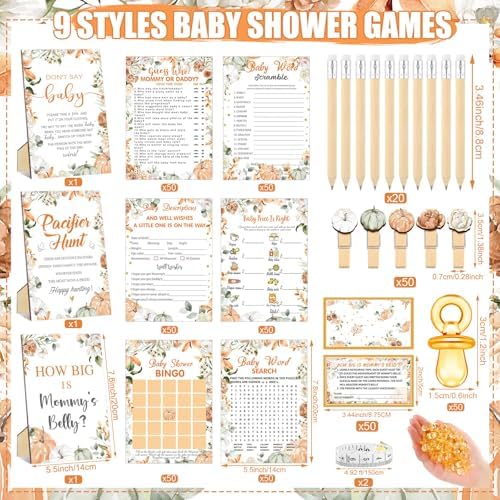 476 Pcs Little Pumpkin Baby Shower Games, 8 Activities, Pacifier Hunt Games - Image 3