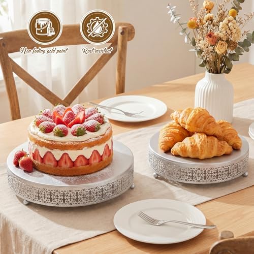 Wenqik 5 Pcs Metal Silver Cake Stand,16/14/12/10/8 In Round Cake Holder - Image 4