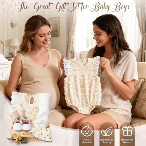 Golray Wooden Baby Gift Basket Newborn Girls Baby Shower Gifts Cloth Set with Bodysuit/Soft Shoes/Socks/Blanket/Bib/Headband/Wood Milestone, New Born Baby Girl Clothes Gender Reveal Gift Stuff - Image 7