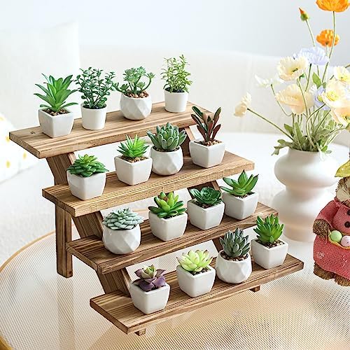 SwallowLiving Wooden Rustic Cupcake Stand for 24 Cupcakes, Stepped Wood Display Stand for Weddings, Tiered Party Table Display Riser for Food , Dessert, Cookie, Decor, Craft Show, Burnt - Image 3