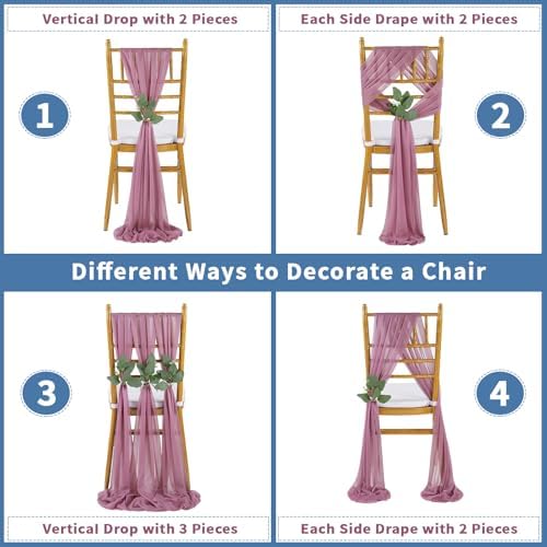QueenDream Purple Sashes Wedding Chair Decorations: 24PCS Tulle Cover Bands Aisle Sheer Chair Bows for Indoor Outdoor Ceremony Banquet - Image 3