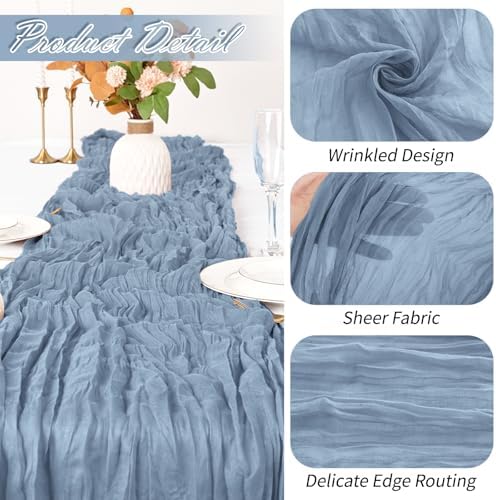 30 Pack Dusty Blue Cheesecloth Table Runner 17 x 108 inch Cheese Cloth Table Runners 9ft Blue Table Runner Rustic Romantic Sheer Gauze Runner for Wedding Party Baby Shower Table Decoration - Image 3