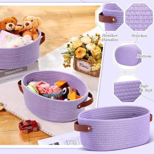 Empty Gift Basket Kit, 2-Pack Woven Storage Bin with Leather Handles Clear Cello Bags Pull Bows for Wrapping Presents Baby Shower Holiday - Image 7