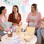 79 PCS Baby Shower Game Kit, Fun Baby Shower Blocks Decorating Game Includes 52 Wooden Blocks, 24 Markers, 1 Game Sign, 1 Storage Box and 1 Pattern Guide, Natural Wood - Image 6
