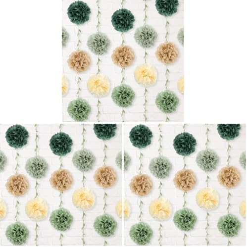 2Pcs Sage Green Tissue Paper Pom Pom Garlands Sage Green Flower Leaves Banner Hanging Paper Flower Garlands for Birthday Baby Shower Boho Wedding Engagement Bridal Shower Party Decor 8.2ft (Pack of 3) by Oitnlaughter