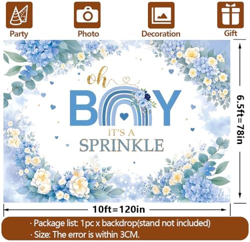 10x6.5ft Baby Shower Backdrop Decorations Blue Floral Baby Shower Banner Backdrop Photo Booth Background for Baby Party Photography Props for Boy's or Girl's Party Supplies(Boy Style) - Image 5