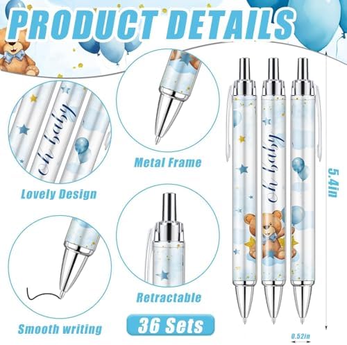 145 Pieces Baby Shower Favors for Guest Blue Teddy Bear Ballpoint Pens and Keychains Gifts for Boys Bulk Retractable Baby Shower Pens Gender Reveal Thank You Cards Souvenirs Prizes Party Favors - Image 2