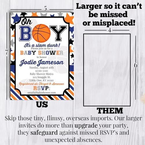Amanda Creation Custom Baby Shower Invites Baby Boy Basketball Baby Shower Invitations 20 5x7 Custom Personalized Basketball Invites With Envelopes - Image 7
