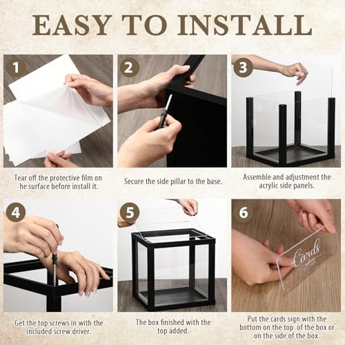 Menkxi Clear Wedding Card Box with Slot 10 x 10 x 8.5 Large Acrylic Card Box for Party Wooden Envelope Holder with Sign for Wedding Quinceanera Birthday Baby Shower Decorations(Black,Wood) - Image 4