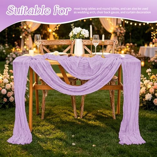 20 Pack Lavender Table Runner 17 x 108inch Cheesecloth Table Runner Rustic Boho Gauze Sheer Fabric Cheese Cloth Table Runners for Wedding Party Bridal Baby Shower Birthday Spring Table Decor - Image 4
