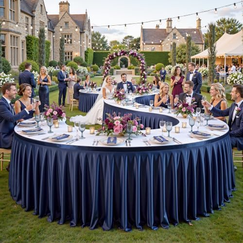 2 Panels Navy Blue Desk Skirt for Teacher Desk 6ft Table Skirts for Rectangle Tables 6ft Spandex Curtain Table Skirt for Classroom Ruffle Fabric Tablecloth for Party Wedding Baby Shower Decorations - Image 4
