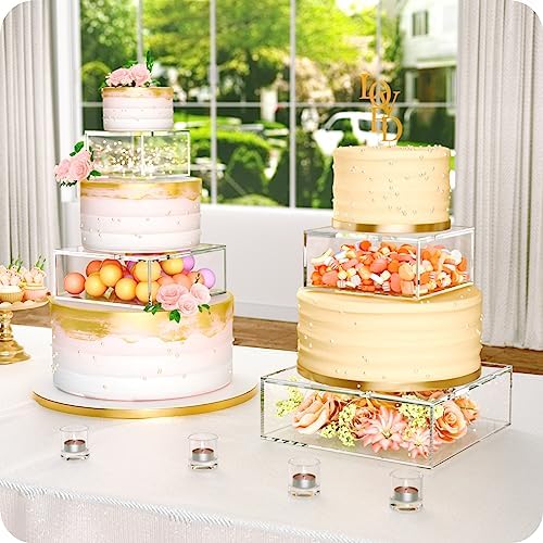 NPPLUS 2 Pcs Square Clear Acrylic Fillable Cake Stand with 2M LED Lights - Image 5