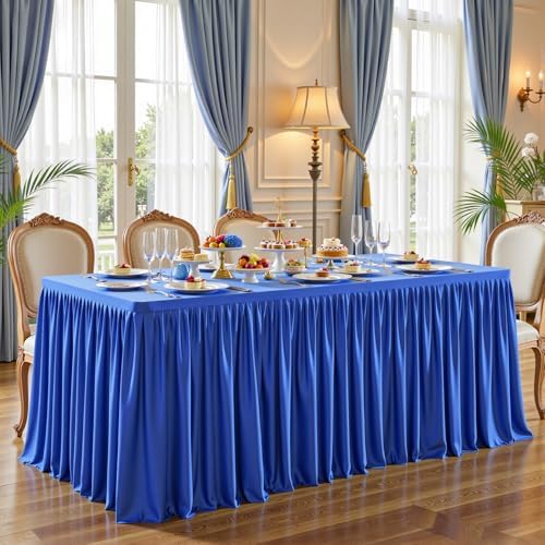 Royal Blue Polyester Table Clothes for 4 Foot Rectangle Tables, Wrinkle Free Fitted Table Cover 4ft Stretch Tablecloths with Skirt for Parties Weddings Birthday Banquet Baby Shower by PartyTalk