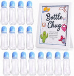 Funny Bottle Chug Baby Shower Drinking Game for 15 Guests, Includes 15 Pack 8.5oz Baby Bottles with Nipples & Standing Wood Framed Sign, Western Cowboy Baby Shower Favors & Party Activities(Blue) by Unknown