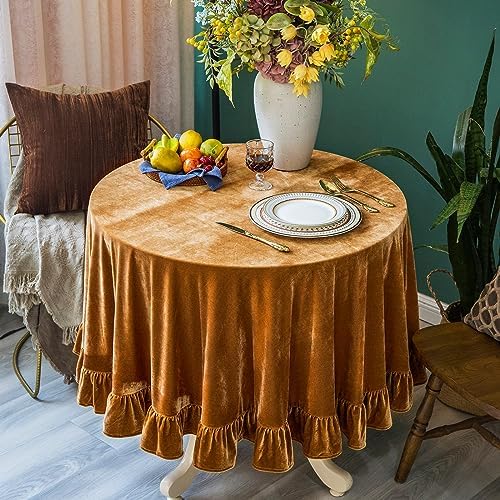 GLORY SEASON Velvet Tablecloth Luxurious Solid Round Table Cloth,Oblong Retro Farmhouse Ruffle Tablecloths Washable Table Cover for Party Wedding Baby Shower Kitchen Dinning Tabletop Decoration - Image 4