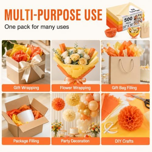 Qilery 500 Sheets Yellow Orange Tissue Paper for Gift Bags, 20 x 30 Inch - Image 6