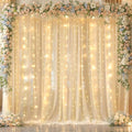 Shillance 20x10ft Champagne Chiffon Backdrop Curtain with Lights String for Wedding Sheer Tulle Curtain Photo Backdrops Drapes for Baby Shower Birthday Party Ceremony Decorations by Shillance