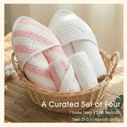 Organic Muslin Hooded Baby Bath Towel 4pc for Newborn - Pink Stripe - Image 6