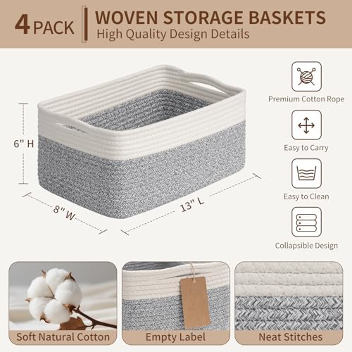 Goodpick 4 Pack Storage Baskets for Organizing Shelves, Gray & White - Image 3