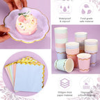 Yungyan 216 Pcs 72 Guest Pastel Paper Plates and Napkins Sets Pastel Party Supplies Gold Foil Scalloped 6" Plates 9 oz Cups Disposable Tableware Set for Birthday Wedding Baby Shower Supplies - Image 4