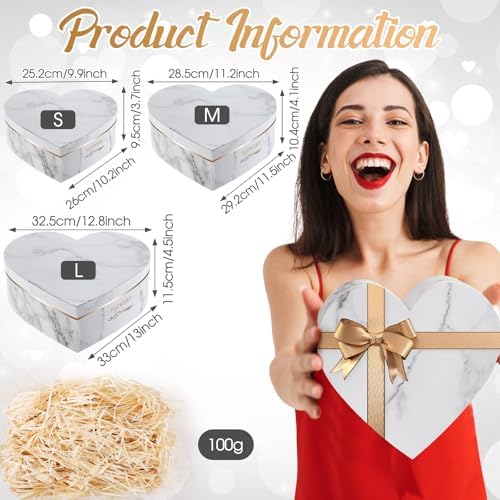 Glenmal 3 Pcs Heart Shaped Gift Boxes with Lids,White Marble - Image 2