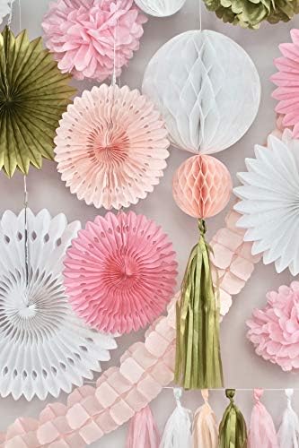 Eco Friendly Paper Party Decoration Set - 45 Pieces, Golden Blush - Plastic-Free FSC Sustainable Recyclable Reusable Pack by POP+SOCIIAL