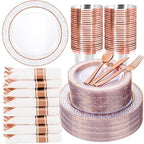Ciaell 350 Piece Rose Gold Plastic Plates for Weddings Parties by Ciaell