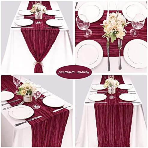 35x72 Inch Burgundy Cheesecloth Table Runner Fall Wedding Party Home Decor - Image 5