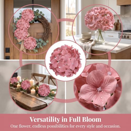 AVIVIHO 105PCS Dusty Rose Fake Flowers Hydrangea Artificial Flowers Bulk (Not Squished, No Steaming Need) Silk Flowers with Stems for Wedding Decor,Home,Baby Shower,Table Centerpieces Decoration - Image 3