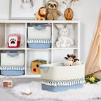 2 Pack Storage Basket, Heavy Tassel Woven Baskets for Storage, Boho Cotton Rope Storage Bin, Cube Organizer Bins, Baby Laundry Basket for Clothes, Toys, Diapers, Pets（White & Blue） - Image 4