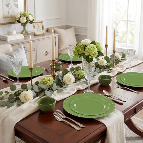 Tinybee 60PCS Green Plastic Plates - Heavy Duty Green Disposable Plates - Image 5