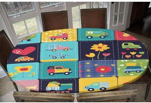 Automotive and Floral Collage Print Tablecloths Oval Wipeable Spillproof Elastic for Event Wedding Banquet & Parties Fits for 52" x 70" Oval Table - Image 6
