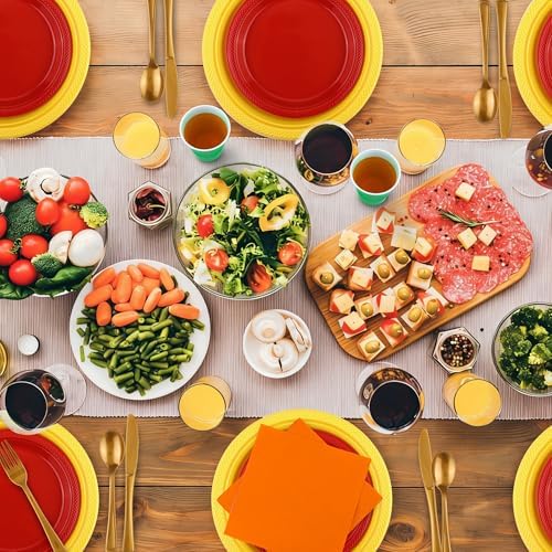 Aodaer 200 Pieces Colorful Dinnerware Set, Disposable Party Supplies Include 7/9 Inch Yellow Red Plastic Plates Green Cups Cutlery Napkins for Rainbow Birthday Party Decor, Serve 25 Guest - Image 5