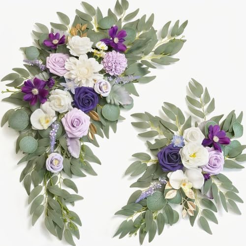 Faux Flower Swag Set of 2 for Wedding Welcome Signs Floral Swag Wedding Reception Ceremony Signs Decor (Lavender & Cream) by Piklado