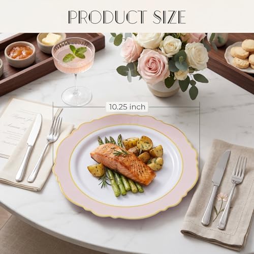 WDF 60pcs Pink Plastic Plates - 10.25inch Baroque Pink And Gold Disposable Dinner Plates for Upscale Parties -Special for Baby Shower/Birthday/Weddings - Image 4