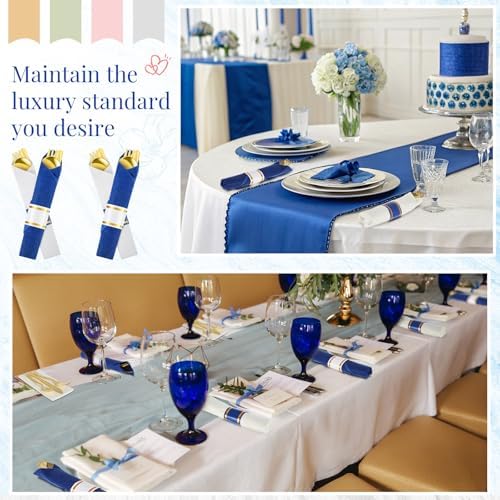 Lasnten 50 Pcs Pre-rolled Gold Cutlery Set with Napkins Navy Blue, White - Image 6