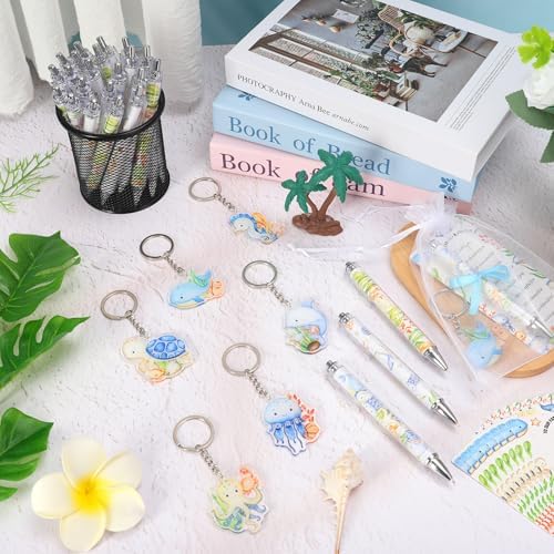 AnyDesign 145 pcs Under the Sea Baby Shower Party Favors Summer Ocean Animal Ballpoint Ink Pens Keychains Thank You Cards Organza Bags with Ribbon for Gender Reveal Baby Shower Guest Souvenir, 36 Sets - Image 4
