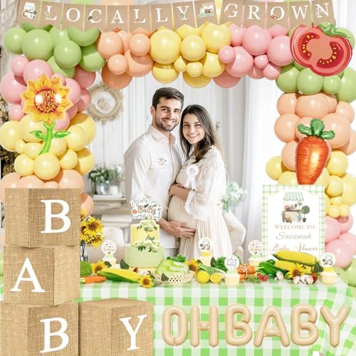 Locally Grown Baby Shower Decorations – 129 Pcs Locally Grown Baby Shower Themed Party Supplies with Backdrop, Balloon Garland, Balloon Boxes, Banner, Cake Topper, Sash, Badges - Image 6