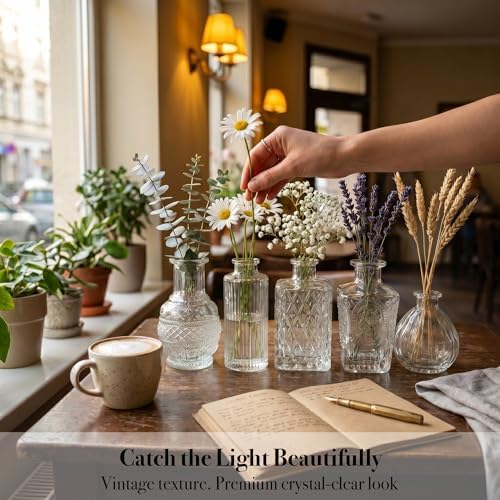 20 Pcs Clear Glass Bud Vases, Small Vintage Bud Vase Set for Flowers, Mini Glass Vases for Centerpieces, Wedding Decor, Baby Shower, Table Decorations, Home Decor, 3.1"-5.1" - Image 4
