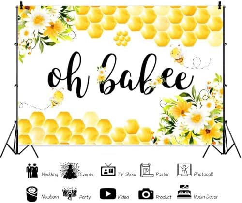 Oh Babee Baby Shower Party Backdrop Colorful Flowers Yellow Honeycomb Baby Shower Party Decorations Background Bee Sweet Honey Gender Reveal Party Birthday Party Studio Props 15x10ft - Image 3