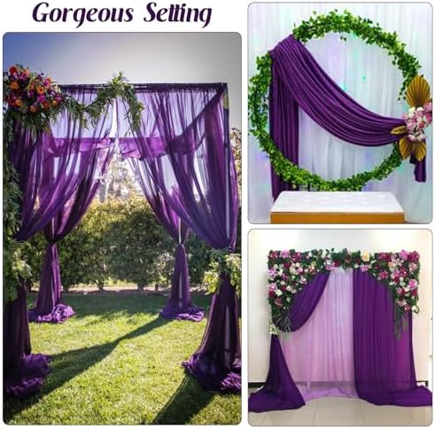 6 Pack 10Ft Dark Purple Chiffon Table Runner 29x120 Inches Sheer Fabric Table Runner Romantic Wedding Runner for Thanksgiving Christmas Bridal Shower Decorations（Dark Purple） - Image 4