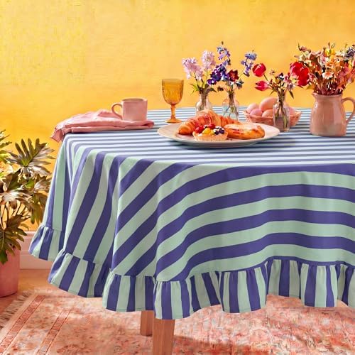 Tudomro Striped Tablecloth, Round, Cobalt, Sky Blue, 60'' X 60'' by Tudomro