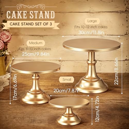 3 PCS Gold Round Cake Stand Set, Multi Size Metal Cupcake Holders Stand for Birthday Wedding Banquets, Pastry Display Holders for Holiday Party Dessert Display Table Decor (8"/10"/12" Plate) - Image 2