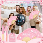 Threehoney 50 Sets Baby Shower Favors 5 Styles Bamboo Paper Hand Fans,Pink - Image 7